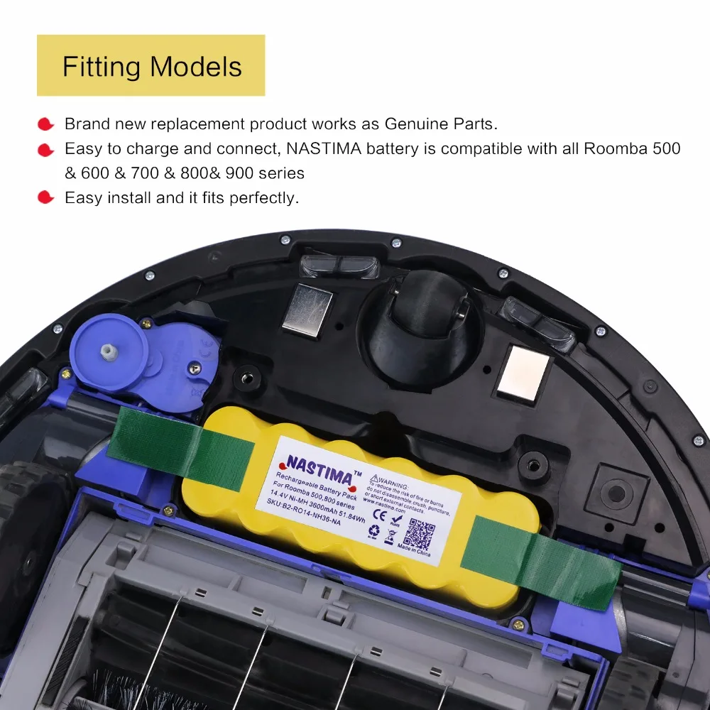 Nastima 14.4V 3600mAh Ni-Mh Replace Battery for iRobot Roomba 500 550 560 595 600 620 650 660 700 760 770 780 800 860 870 880