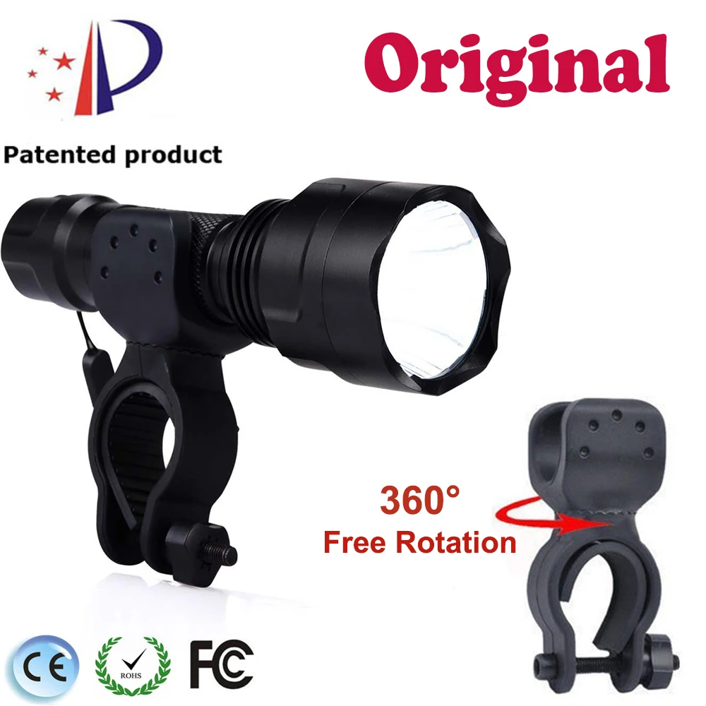 Promotion!Powerful XM L-2 Flashlight+ 360Degree Free Rotation Bicycle Clip KIT SET Long Range Distance Police Flashlight