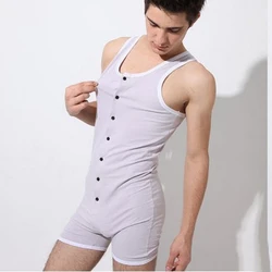 Fanceey male jumpsuit cotton mens sleeveless onesie comfortable body suits sexy joint clothing sleepwear bodysuit mens sexy ones