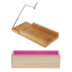 Loaf Soap Cutter with Wire Slicer + 1pcs Rectangle Soap Silicone Loaf Mold Wooden Box for Soap /Cake Making Supplies