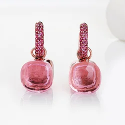 FORIS 14 Colors Fashion Rose Gold Color Pink Zircon Earrings For Women Gift Fine Jewelry