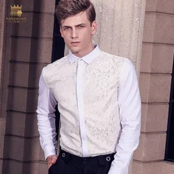 Fanzhuan Free Shipping New fashion casual male Men's spring lace flowers white shirt Palace design 713206 split shirt