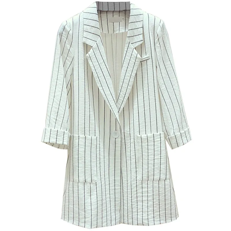 2022 Spring Autumn Women Blazers Notched Collar Stripe Suit Coat Casual Office Female Blazer Slim Outerwear 4XL R935