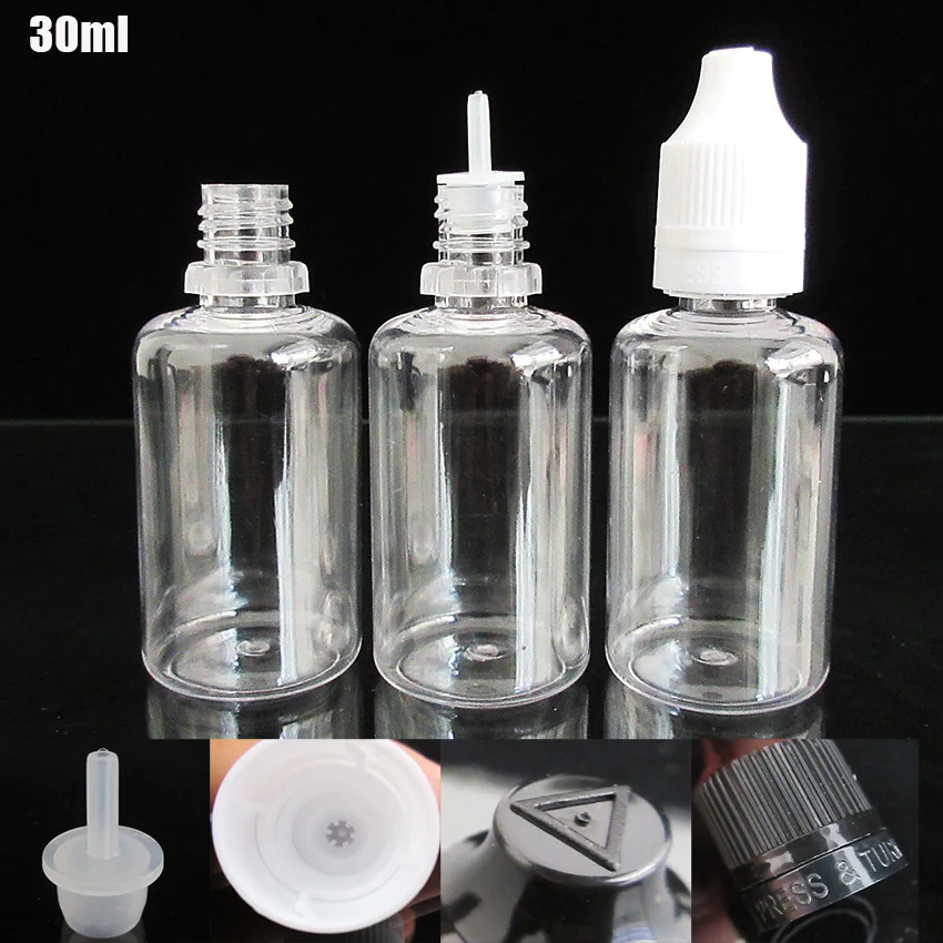 5pcs 10ml 30ml Plastic Refillable Dropper Bottle,oil E juice Bottlle Needle Tip Eye Drops Black /White PET Empty Bottle