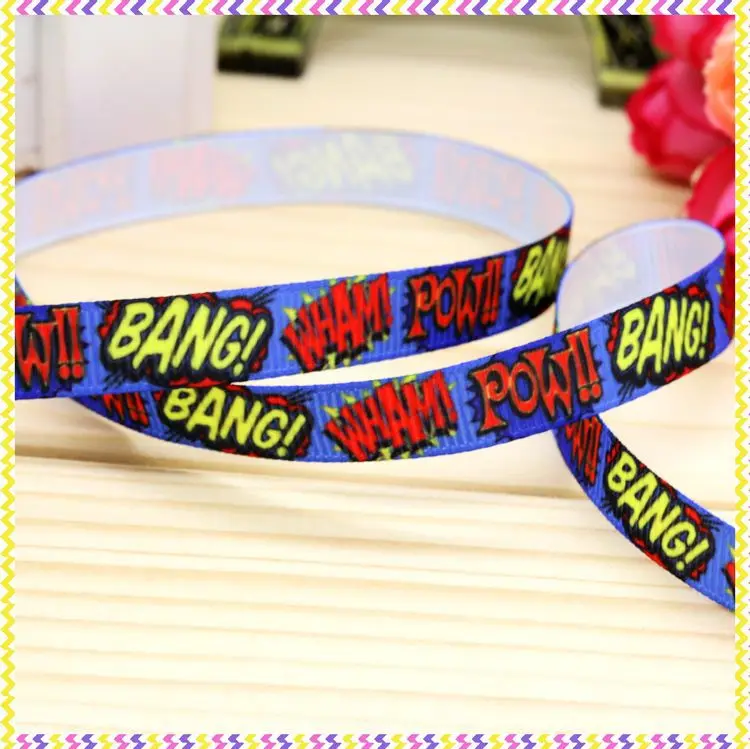 3/8''  pow bang printed grosgrain ribbon headwear hair bow diy party decoration wholesale OEM 9mm B1056