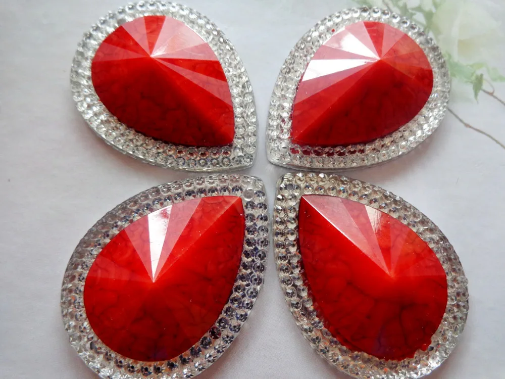 30*40mm Red AB colour  big rhinestones sew on stones resin crystal  drop shape flatback gem stones  free shipping 20pcs/lot