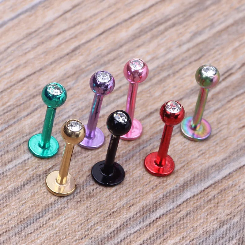 JUNLOWPY  Labret Monroe Lip Ring mix 8 color 100pcs  stainless steel body jewelry Anodized Piercing Tragus Helix Earring Stud