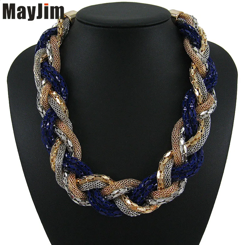 Statement Necklace Vintage Fashion Punk Big Simple Metal Chain braid Twist Chain Necklaces & Pendants Women Jewelry Accessories