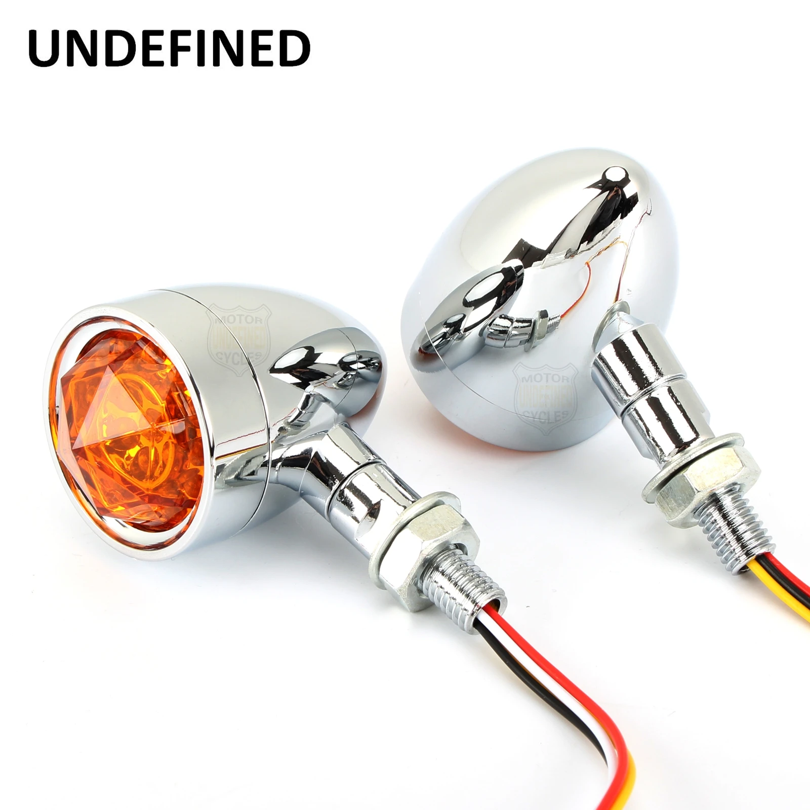 Chrome Motorcycle Turn Signal Lights LED Amber Diamond Lens Brake Indicator Light Lamp For Harley Bobber Chopper Bikes Universal