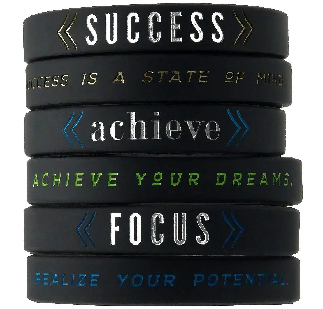 300pcs Customs Success Achieve Focus-Motivational Silicone Wristbands with Inspirational Messages-Adult Size for Men Women Teens