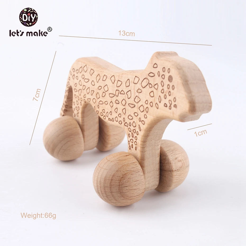 Let's make Dogs 5pcs Cheetah Beech Wood Animals Leopard Car Montessori Toys For Children Teething Food Grade Wooden Baby Toys