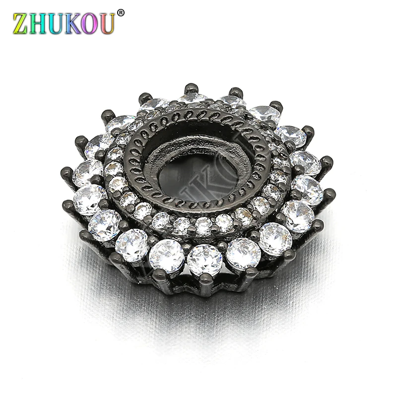 16mm/ 19mm Handmade Brass Cubic Zirconia Round Shape Charms Connector for Diy Jewelry Findings, Hole: 6mm, Model: VS207