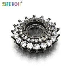 16mm/ 19mm Handmade Brass Cubic Zirconia Round Shape Charms Connector for Diy Jewelry Findings, Hole: 6mm, Model: VS207