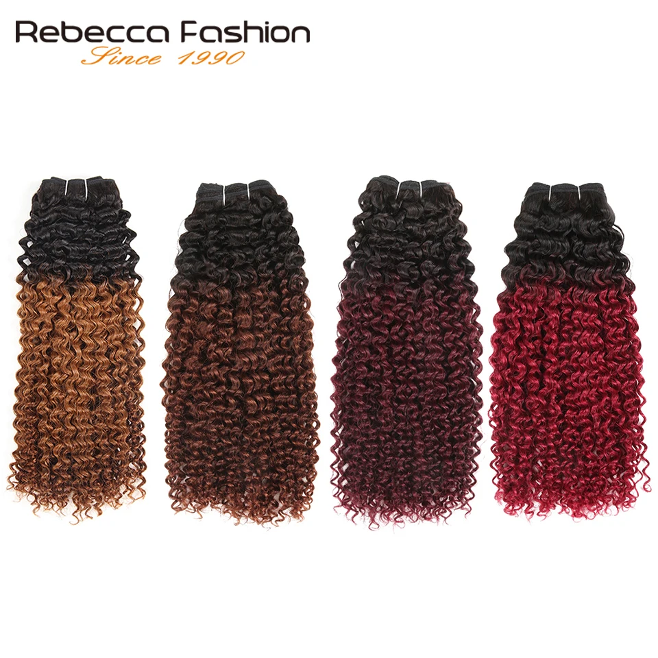 Rebecca Double Drawn 113G Remy Human Hair Braziliaanse Krullend Haar Weave Bundels Ombre Rood Bruin Auburn Blond Kleuren Extensions