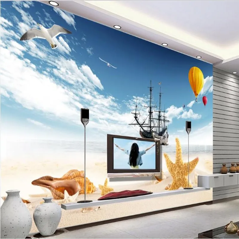 

wellyu Customized large - scale murals blue sky and white clouds hot air balloon seascape TV backdrop non - woven wallpaper