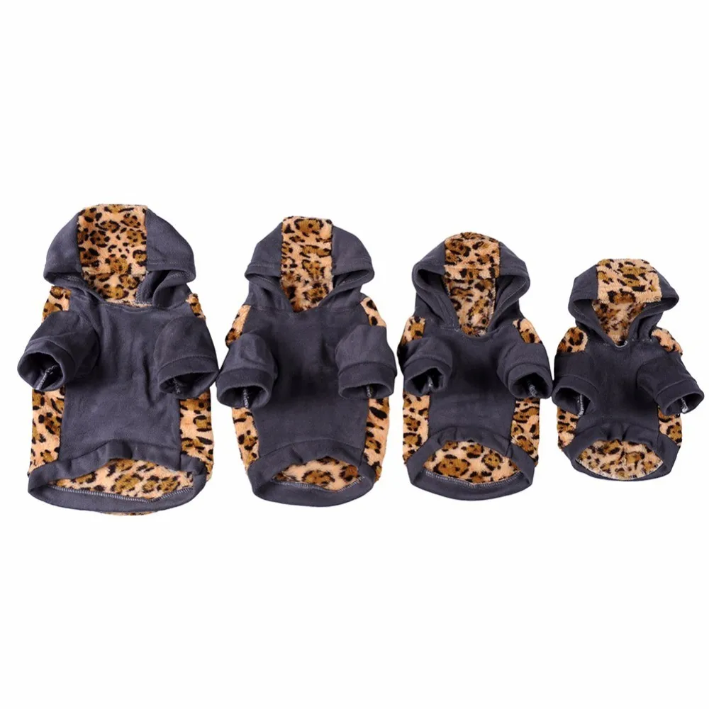 Dog Clothes Hoodie Leopard Flannel Pet Dog Puppy Sweater Cute Winter Warm Soft Pets Jumpsuit Coat Outwear Clothes for Dogs