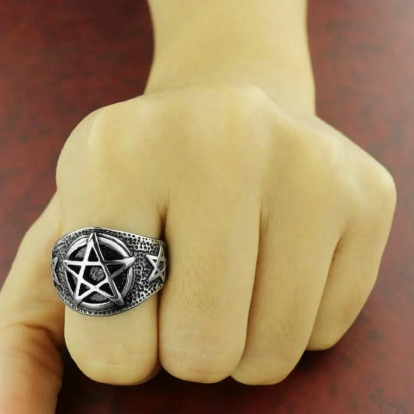 Stainless steel ring   Vintage fashion five-pointed star ring    Pentagram Religious Index Finger Ring