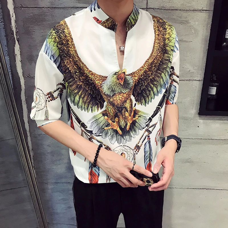 Supzoom 2022 New Arrival Top Fashion Summer Thin Male Sleeve Printing Leisure Three Quarter Mandarin Collar Casual Men Shirts