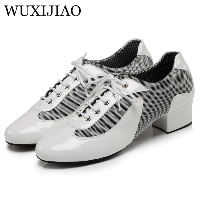 WUXIJIAO Black white red Latin dance shoes modern dance shoes men\'s indoor soft outsole Ballroom dancing shoes 4cm 2cm low hee