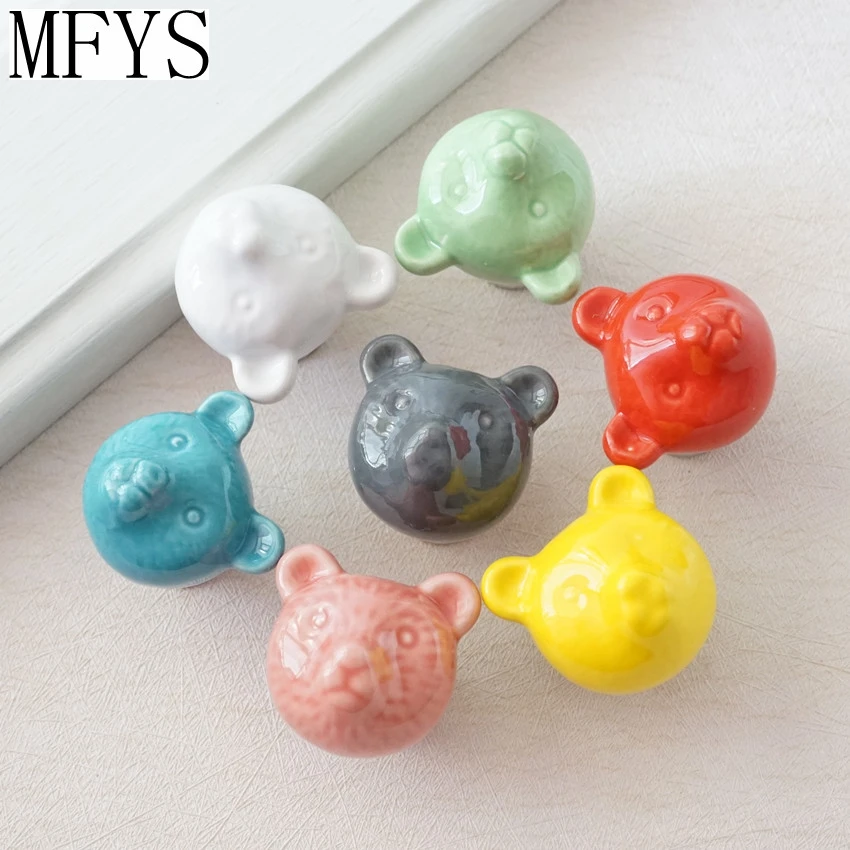 Ceramic Bear  Knobs Drawer Knobs Colorful Knobs for Children Dresser Cabinet Knobs Blue Red Pink Kitchen Cupboard Handle Decor