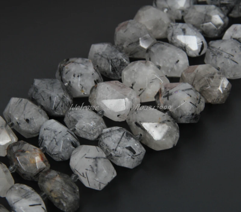 Approx 23pcs/Strand,Natural Black Rutilated Quartz Cut Nugget Beads,Fit for Man Necklace Pendants Making