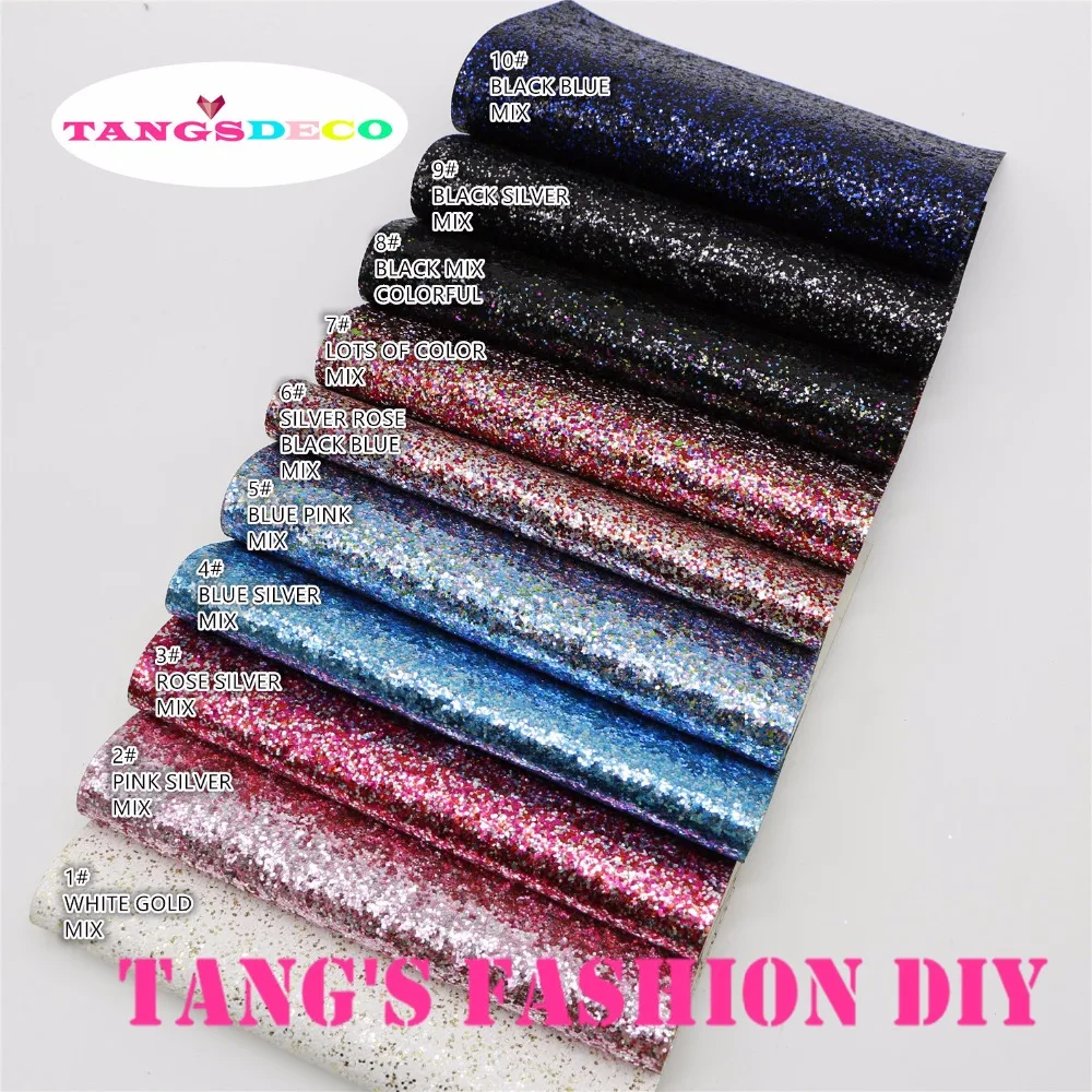 10 PCS/SET--20X22CM DIY Hair Bow Material CHUNKY Glitter Color Mix Synthetic Faux PU Leather