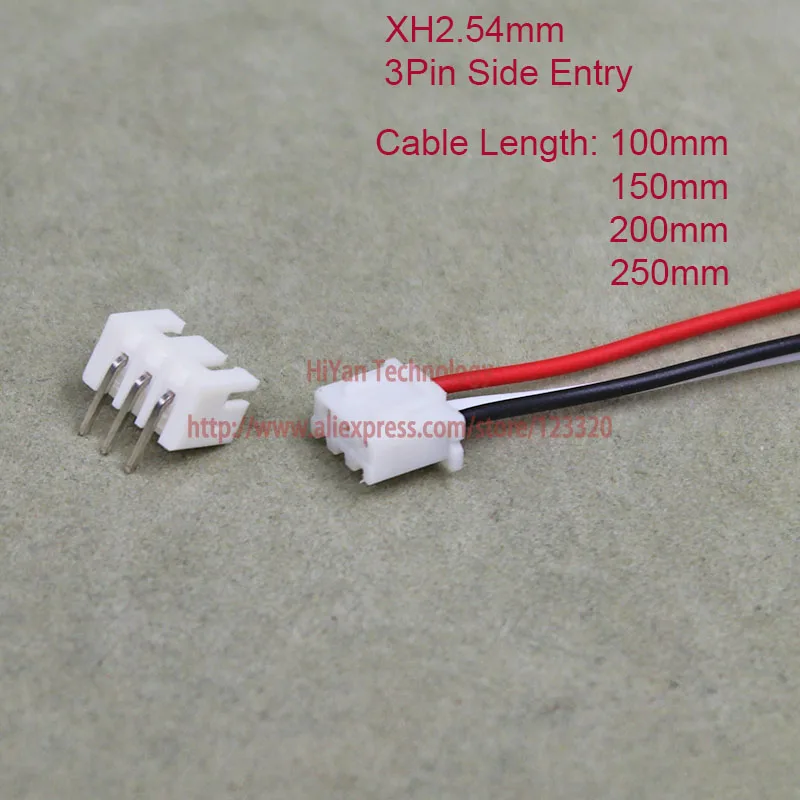 50sets XH2.54 JST 2.54mm Pitch Side Entry 3Pin Connector 100mm To 250mm with 1007 26AWG Electronic Wire Cable Pin Header