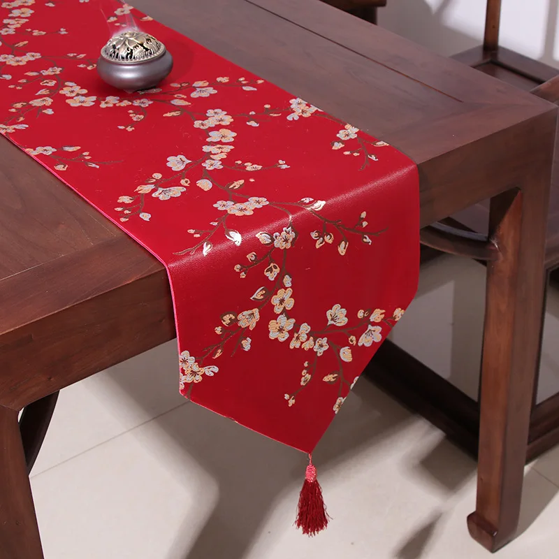 33x210cm Classical Chinese retro plum flower jacquard table runner Blue table mat cover home hotel decoration for wedding party