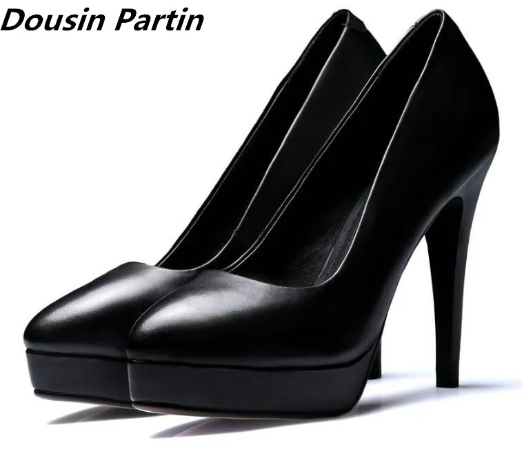 Dousin Partin Fashion Black High Heels Platform Women Shoes Pointed Toe Pu 8.5CM/11.5CM Heel 35-39 N7845963
