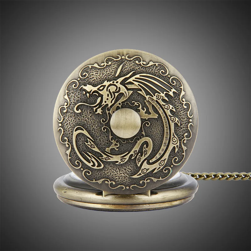 8177  Lucky Chinese Antique Dragon Brand Pocket Watch,TFO Retro Copper Dead Waitress Clock, Fashion Home Decoration Gift