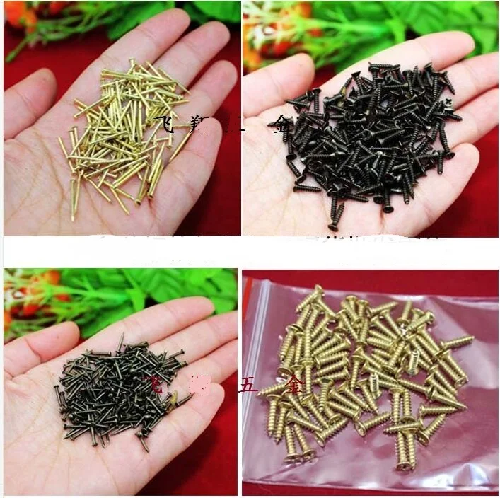 300pcs/lot Wholesale hardware screws imitation screws small wooden crafts golden patina screws common Small  2*6; 2*8; *10 2 mm