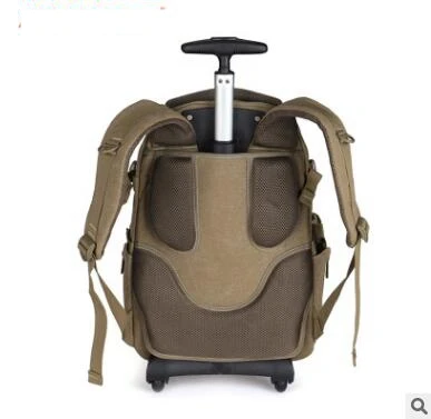 Men Cabin Rolling Luggage backpack with wheels Canvas Trolley bags Baggage wheeled backpack for men Carry On luggage suitcase