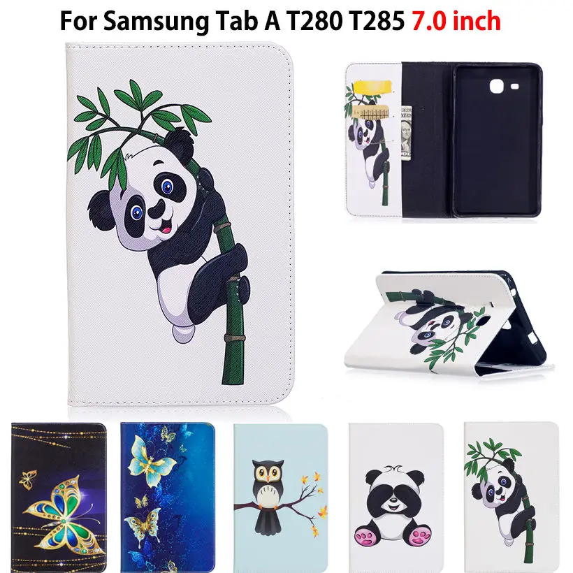 2016 Tab a6 7.0 Case For Samsung Galaxy Tab A 7.0 T280 T285 SM-T285 Smart Case Cover Cute Panda children Tablet PU Leather Funda