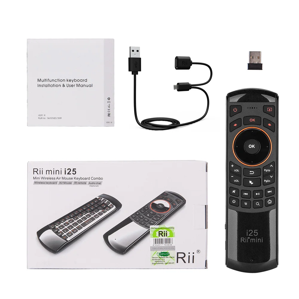 Original Rii i25 2.4GHz Hebrew Keyboard Air Mouse Remote Control IR Extender Learning for HTPC Smart Android Google TV Box IPTV