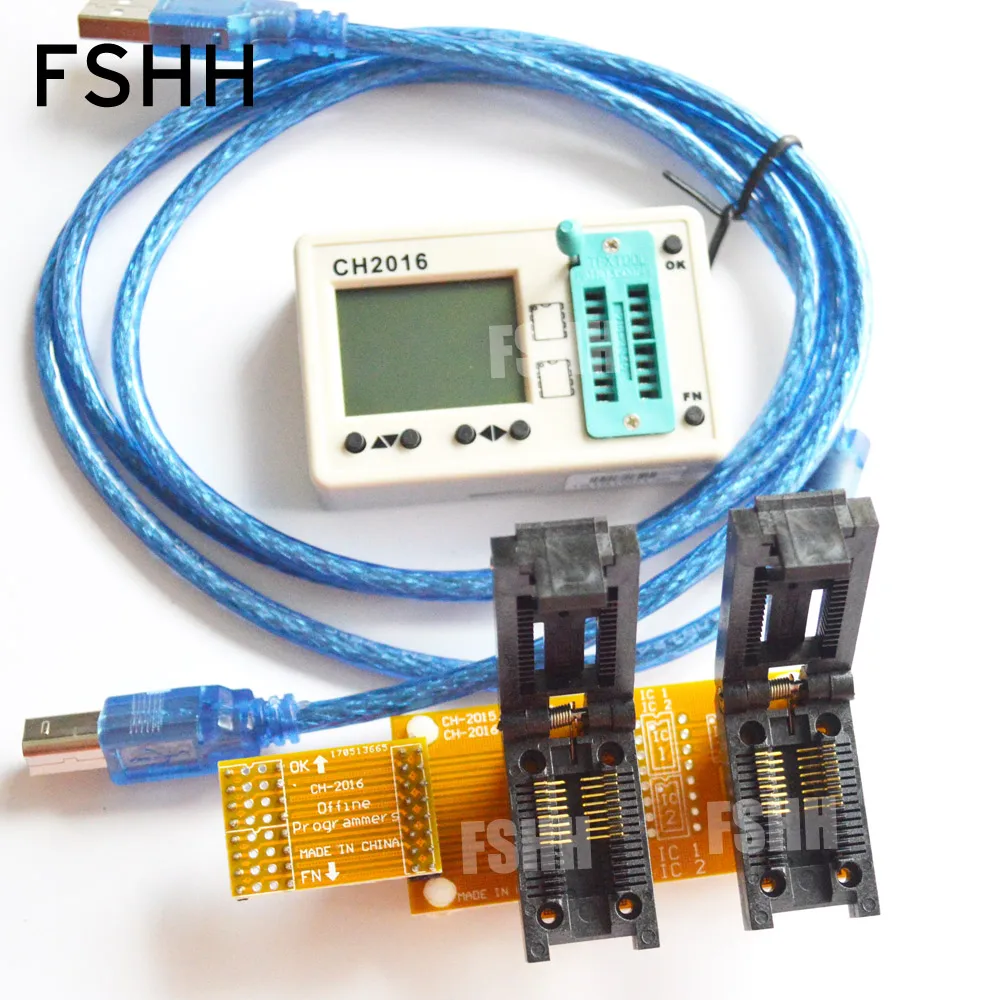 

CH2016 USB SPI FLASH programmer+Clamshell 300mil SOP16+SOP16 test socket Production 1 drag 2 programmer