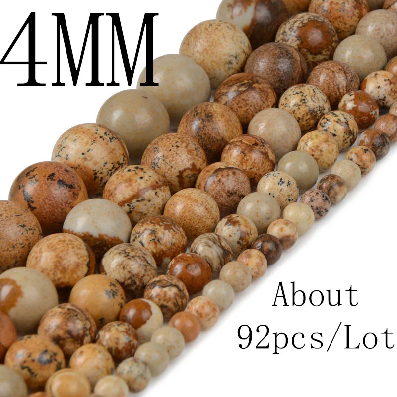 Chanfar Brown Round Picture Stone Beads Natural Stone Beads for Jewelry making 4/6/8/10/12mm