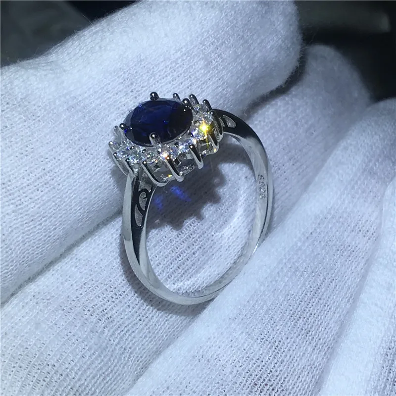 Vecalon Fine Jewelry 100% Real 925 Sterling Silver ring 5A Blue Zircon Cz Diana Engagement wedding Band rings for women Bridal