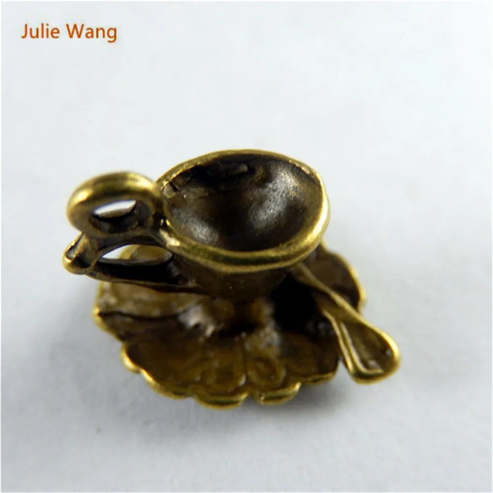 Julie Wang  10PCS 2017 Top New Antique Bronze Retro Coffee Cup Shape Charms For Jewelry Making Bracelets Necklace Accessory