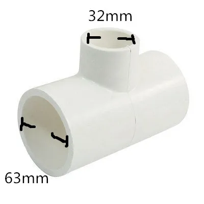 3 Way Reducing Tee Connect Water Pipe Adapter 63mm x 32mm White PVC-U