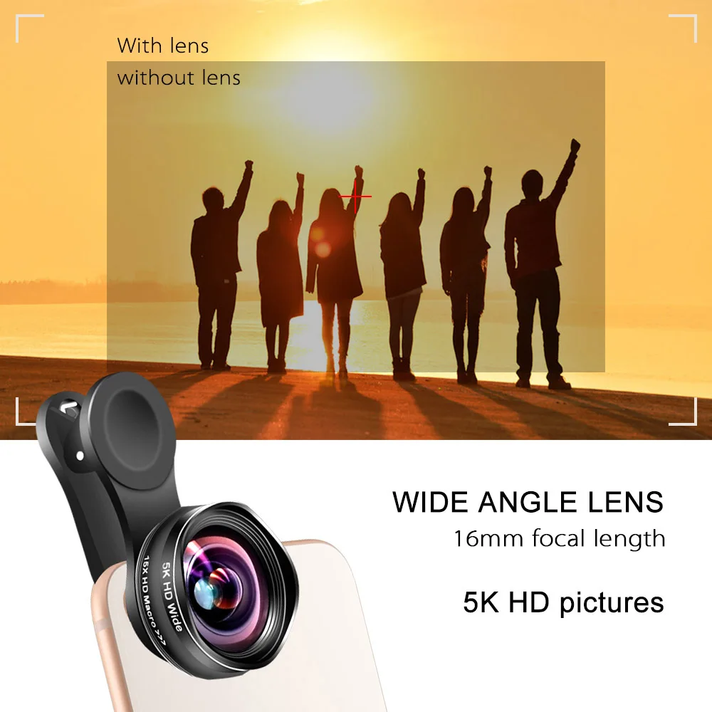 Flower Bud 9K HD Phone Lens Wide Angle Macro Lens No Distortion 0.45X Professional 2 in 1 Camera for Smartphone iPhone Mobile