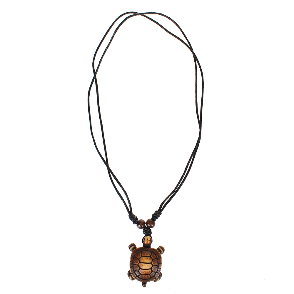 Ethnic Tribal Faux Yak Bone Sea Turtle Pendants Necklace Resin Adjustable Lucky Black String Men Necklace Makrame Longevity