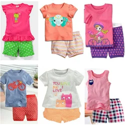 Hooyi Baby Girls Outfits 100% Cotton Summer Short Sleeve Kids Tee Shirts Shorts Pants 2 3 4 5 6 7 Year Girl's Pajamas Sleepwear