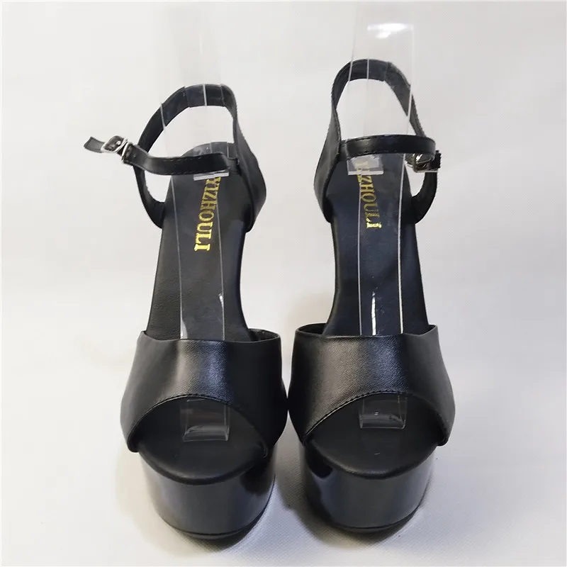 Fashionable 15 centimeters tall, bottom is baked lacquer shoe, matte black sandal, banquet stage show pole dance sandal