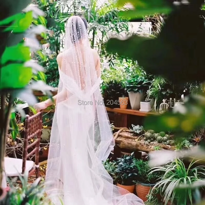 Unique Design Wedding Veil with Pearls Bridal Veils for Bride with Comb Wedding Accessories