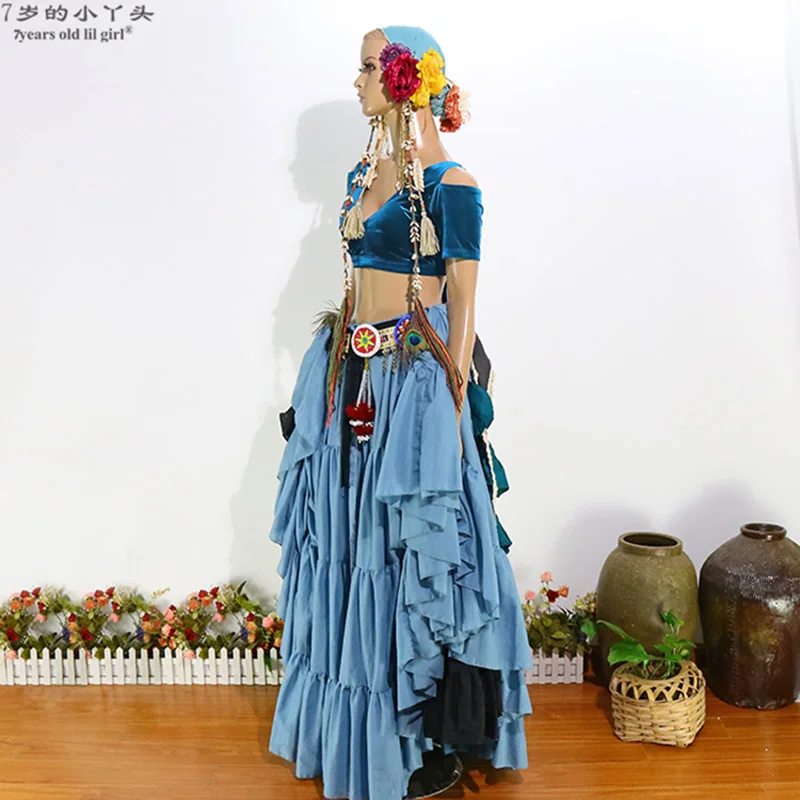 Belly Dance Velvet Fat Chance Tribal Choli Costume Short Drop Sleeve Top CJJ14