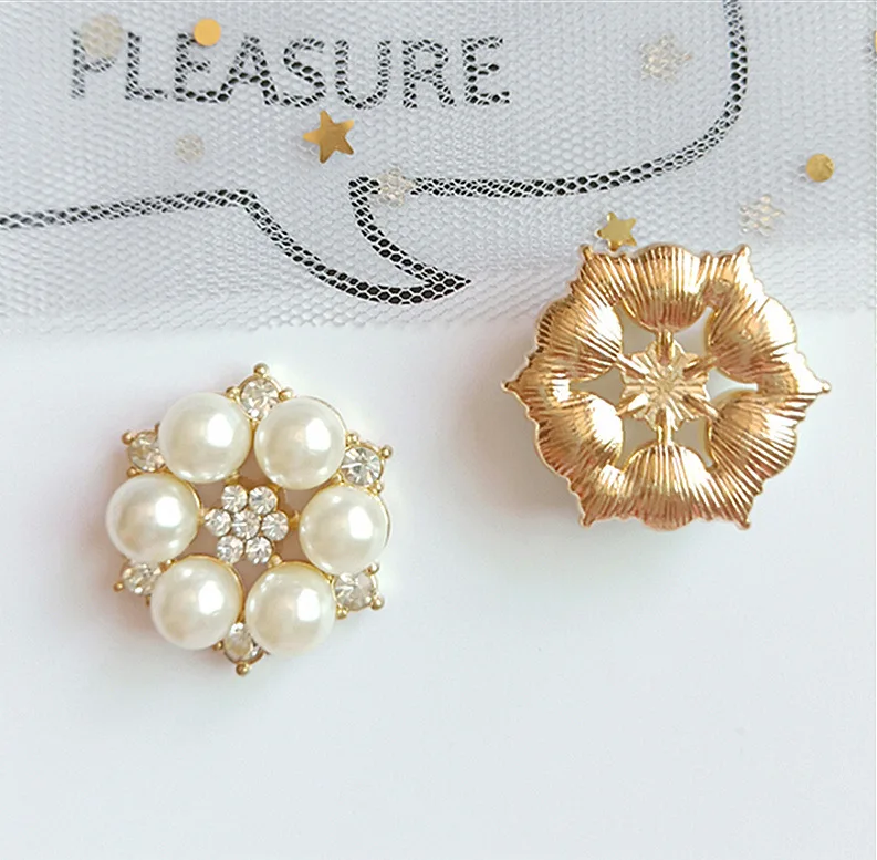 50pcs 24*28mm Gold Color Imitation Pearl Crystal Flower Shape Charm DIY for Handmade Wedding Jewelry Making wholesale