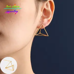 3D Pyramid Bar Earring - Gold designer high quality geometric Earrings