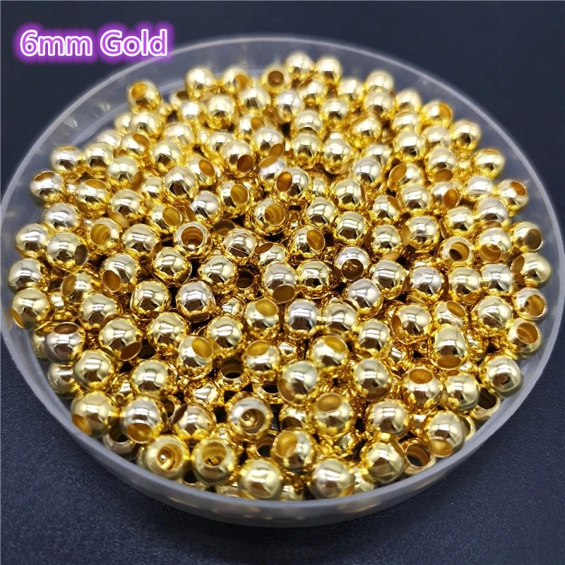 Five Sizes Gold Color Iron Metal Beads Jewelry Findings Diy  Smooth Ball Spacer  For  Making