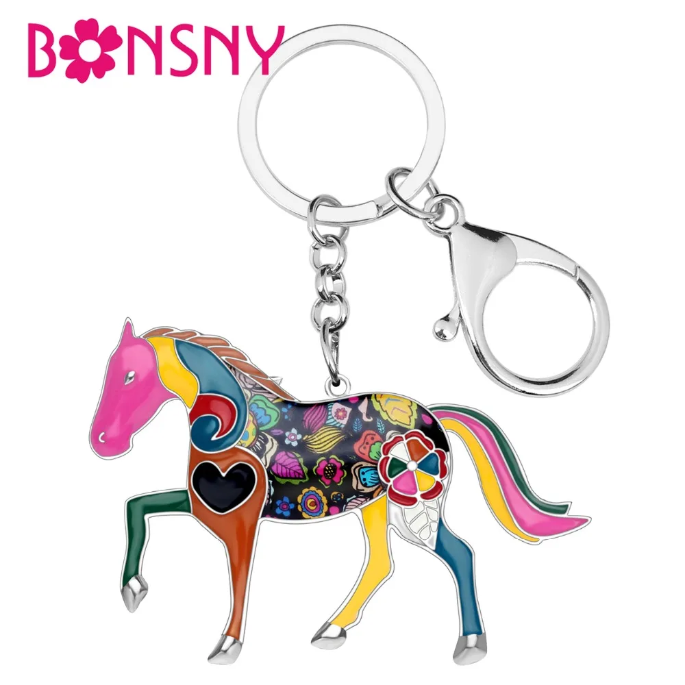 Bonsny Alloy Enamel Horse Key Chain Key Ring Handbag Bag Charm Man Car Key Holder Keychain 2017 New Jewelry Accessories