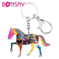 Bonsny Alloy Enamel Horse Key Chain Key Ring Handbag Bag Charm Man Car Key Holder Keychain 2017 New Jewelry Accessories